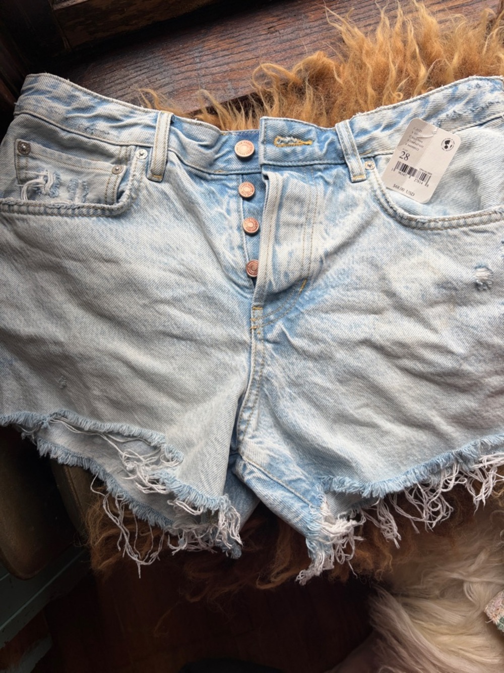 We The Free Light Blue Distressed Button-Front Denim Shorts